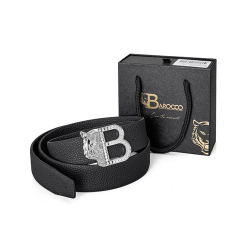 BLT026 - Pebbled Leather Auto BKL Belt – Silver Ed.-SILVER/BLACK – view 5