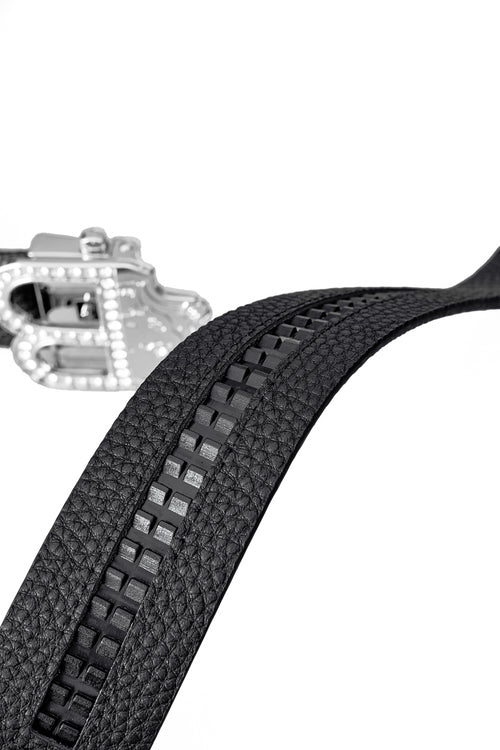 BLT026 - Pebbled Leather Auto BKL Belt – Silver Ed.-SILVER/BLACK – view 6