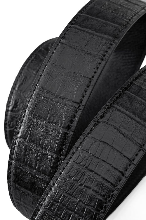 BLT027 - Croc-Embossed Leather Auto BKL Belt – Silver Ed.-SILVER/BLACK – view 3