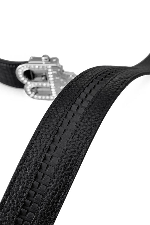BLT027 - Croc-Embossed Leather Auto BKL Belt – Silver Ed.-SILVER/BLACK – view 6