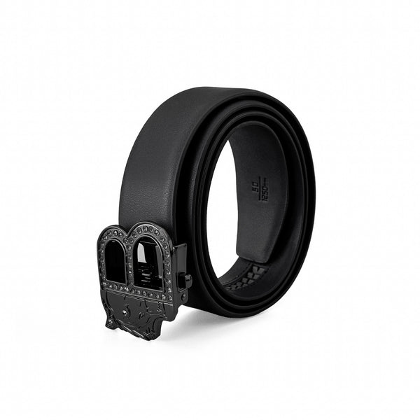 Cinturón plano de cuero para automóvil BKL – Edición Gunmetal - GUN/BLACK
