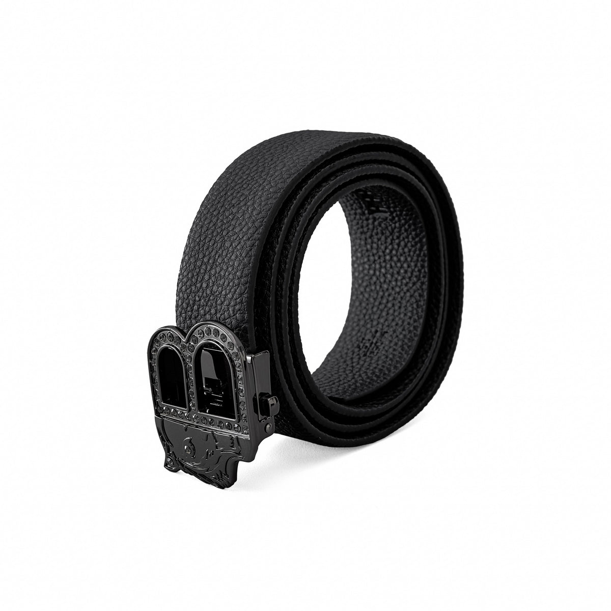BLT030 - Pebbled Leather Auto BKL Belt – Gunmetal Ed.-GUN/BLACK – BAROCCO wholesale belts