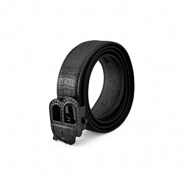 Cinturón Auto BKL de piel con efecto cocodrilo – Edición Blackout - GUN/BLACK