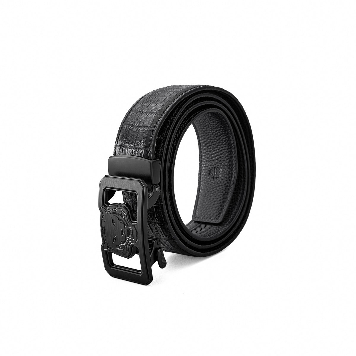 Cinturón Auto BKL con león en relieve de cocodrilo – Edición Blackout - NEGRO/NEGRO – BAROCCO wholesale menswear