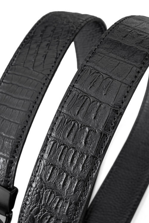 Cinturón Auto BKL con león en relieve de cocodrilo – Edición Blackout - NEGRO/NEGRO – view 3