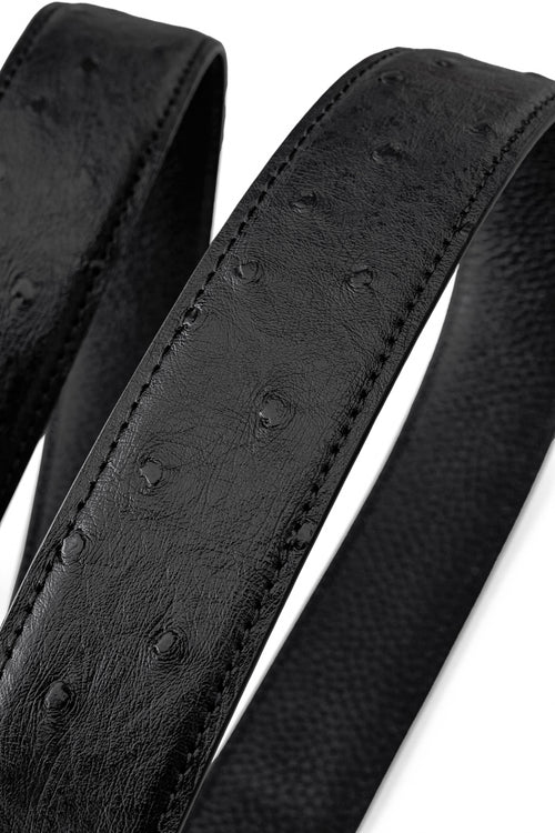 BLT035 - Ostrich-Emb. Leather Lion Auto BKL Belt – Blackout-BLACK/BLACK – view 3