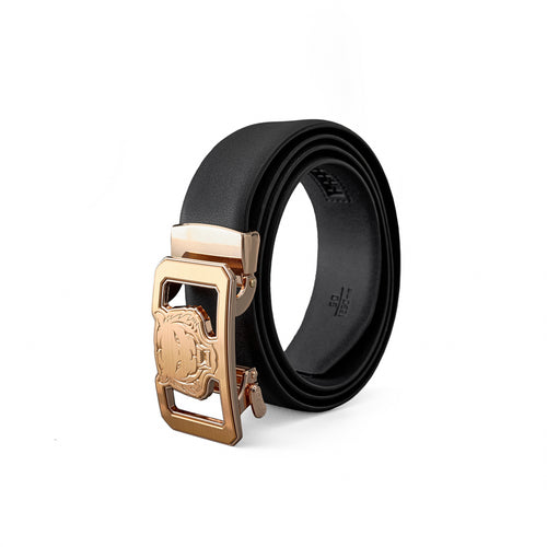 BLT036 - Flat Leather Lion Auto BKL Belt – Gold Ed.-GOLD/BLACK