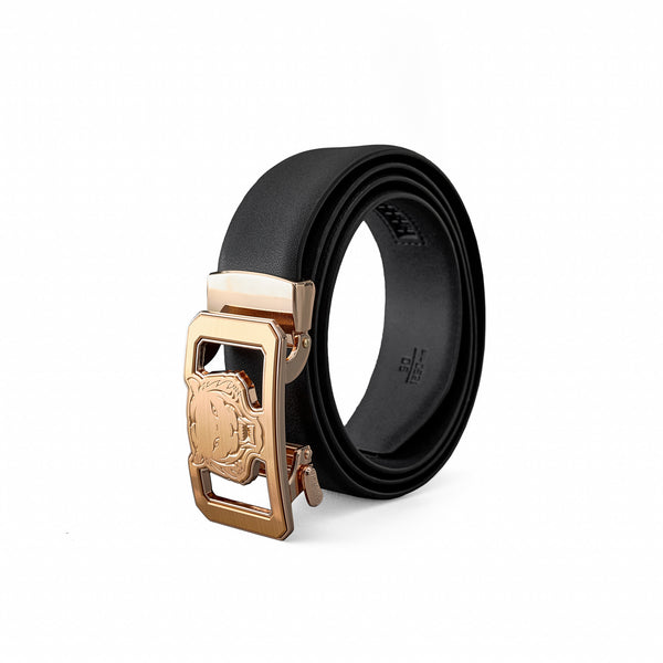 Cinturón plano de piel Lion Auto BKL – Edición dorada - ORO/NEGRO