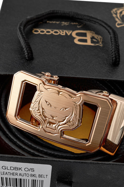 Cinturón Lion Auto BKL de piel granulada – Edición dorada - ORO/NEGRO – view 1