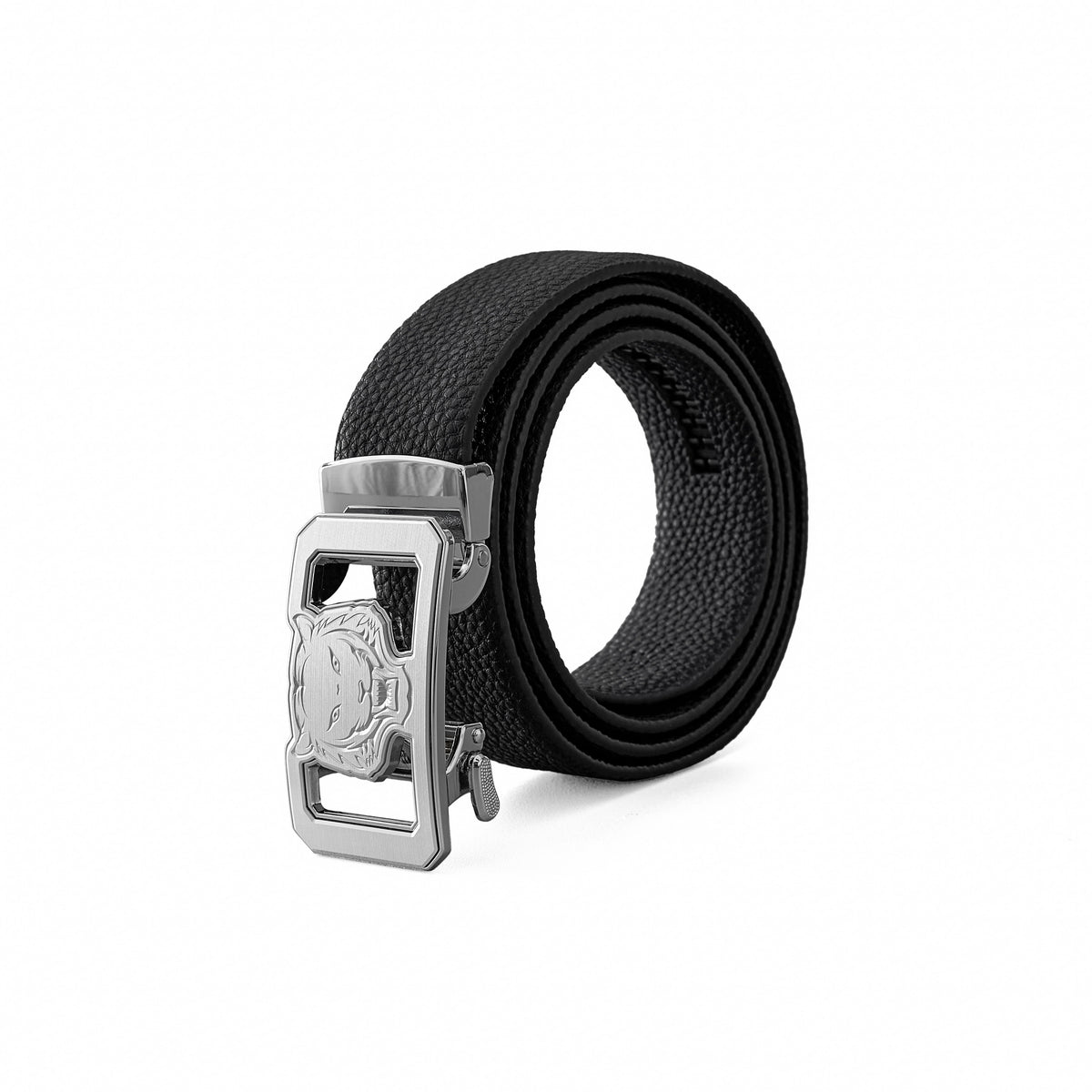 BLT041 - Pebbled Leather Lion Auto BKL Belt – Silver Ed.-SILVER/BLACK – BAROCCO wholesale belts