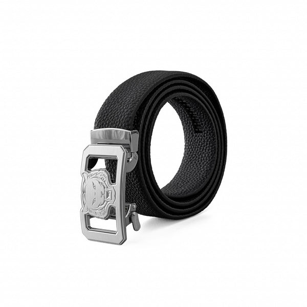 Cinturón Lion Auto BKL de piel granulada – Edición plateada - PLATA/NEGRO