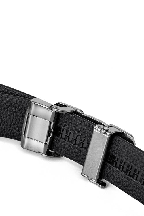 BLT041 - Pebbled Leather Lion Auto BKL Belt – Silver Ed.-SILVER/BLACK – view 4
