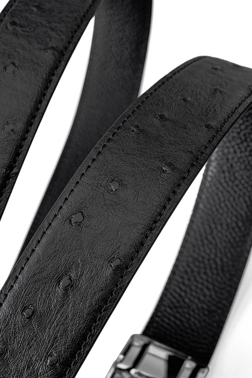 BLT042 - Ostrich Leather Lion Auto BKL Belt – Silver Ed.-SILVER/BLACK – view 3