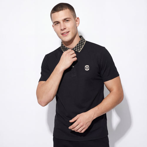 BSP620-Monogram Trim Performance Polo - El Baron-BLACK