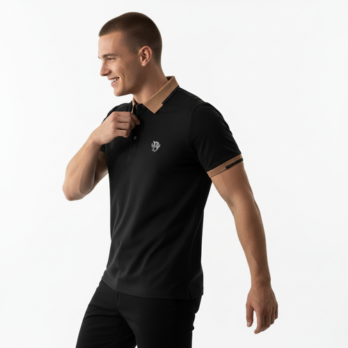 BSP623-Contrast Trim Performance Polo - El Baron-BLACK
