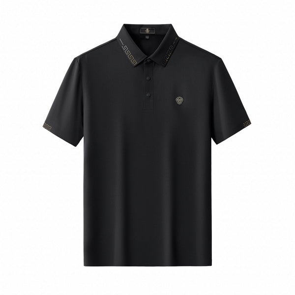 BSP627-Perforated Collar Performance Polo – El Baron-BLKGD