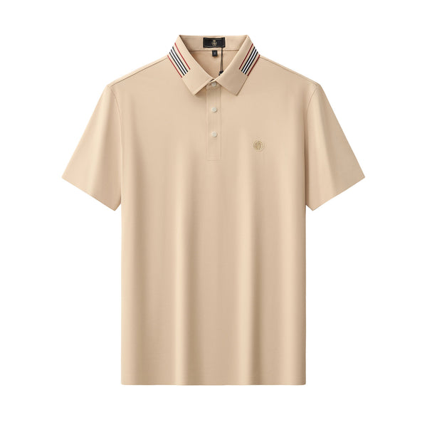 BSP633-Stripe Collar Performance Polo – El Baron-KHAKI