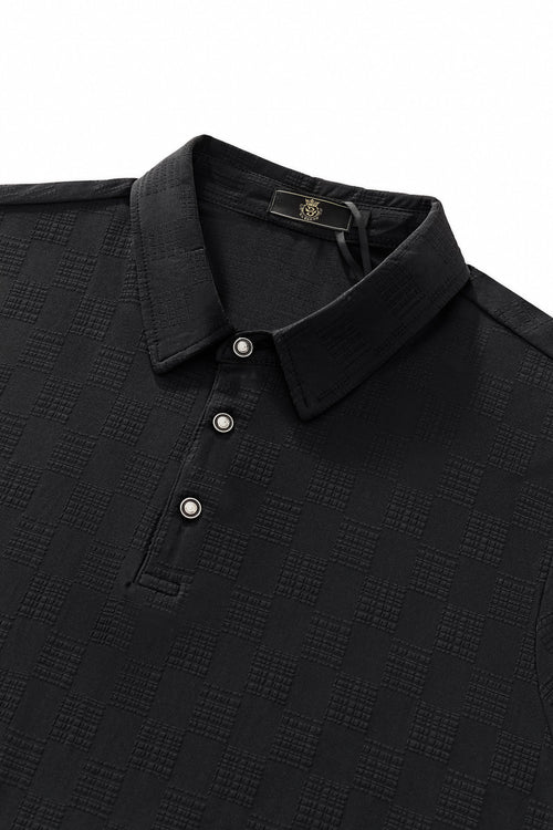 BSP634-Embossed Check Cotton Polo – El Baron-BLACK – view 2