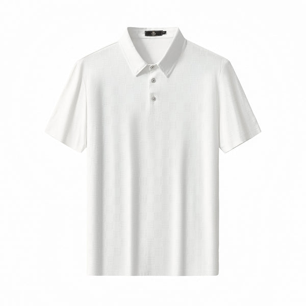 BSP634-Embossed Check Cotton Polo – El Baron-WHITE