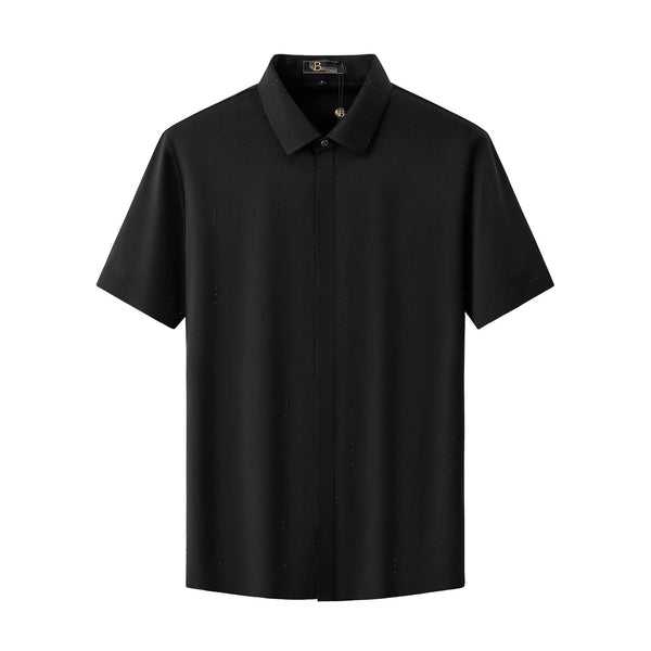BSS920-Midnight Constellation Button-Up Shirt-BLACK/BLACK