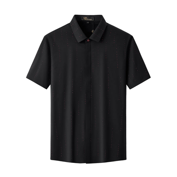 BSS920-Midnight Constellation Button-Up Shirt-BLACK/RED