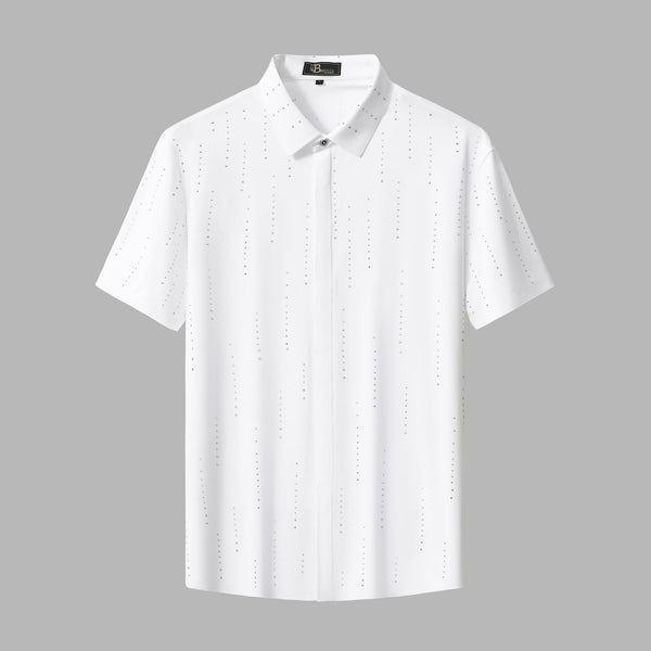 BSS920-Midnight Constellation Button-Up Shirt-WHITE/SILVER