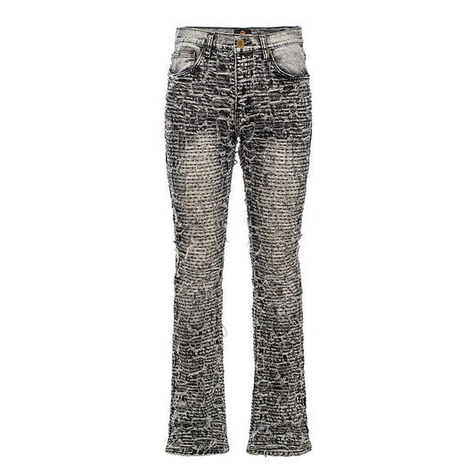 Patchwork Distressed Denim Jeans-SMOKE