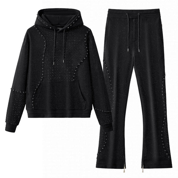 CJS423 - Midnight Matrix Studded Sweatsuit-BLACK