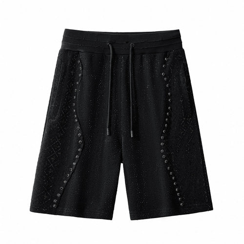 CJS431-Radiant Grid Stone Short set – Century Penthouse-BLACK/BLACK – view 1