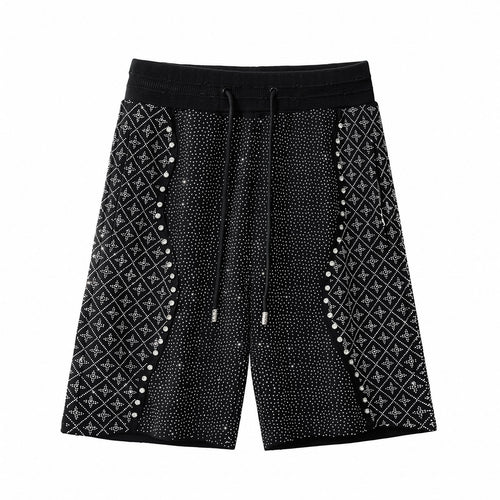 CJS431-Radiant Grid Stone Short set – Century Penthouse-BLACK/SILVER – view 1