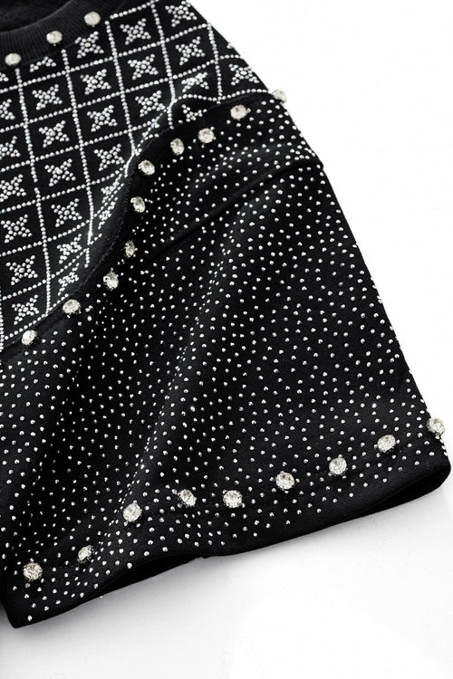 CJS431-Radiant Grid Stone Short set – Century Penthouse-BLACK/SILVER – view 5