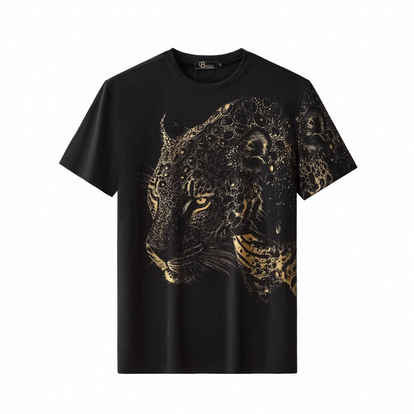 CPS214-Imperial Leopard Crystal SS Shirt-BLACK