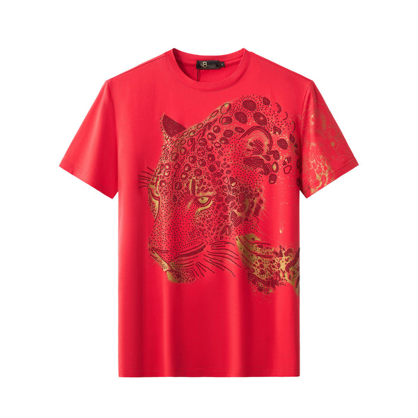 CPS214-Imperial Leopard Crystal SS Shirt-RED