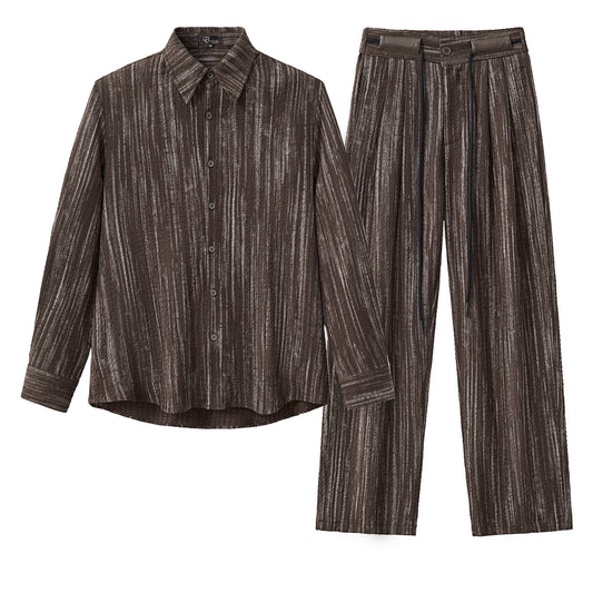 Canyon Set – Printed LS Shirt & Pleated pant-BROWN