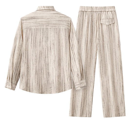 Canyon Set – Printed LS Shirt & Pleated pant-TAUPE