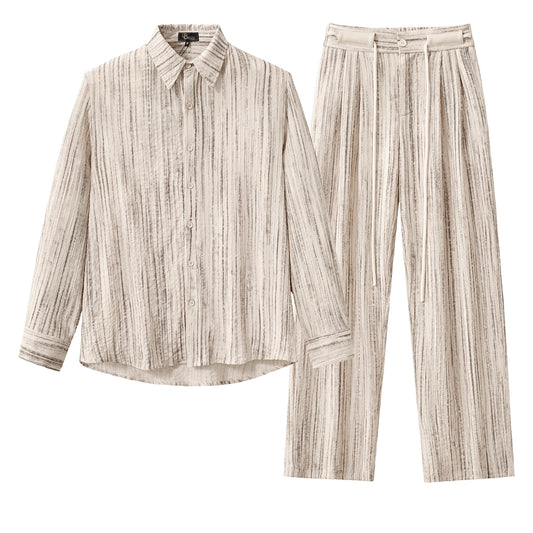 Canyon Set – Printed LS Shirt & Pleated pant-TAUPE