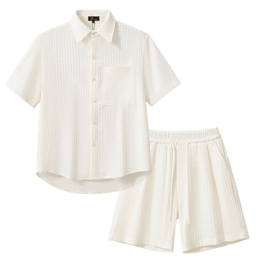 Drift Set – Waffle Textured Shirt & Short-WHITE