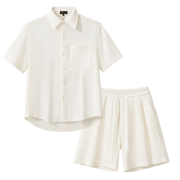 Conjunto Drift: Camisa y pantalón corto con textura de gofre - BLANCO
