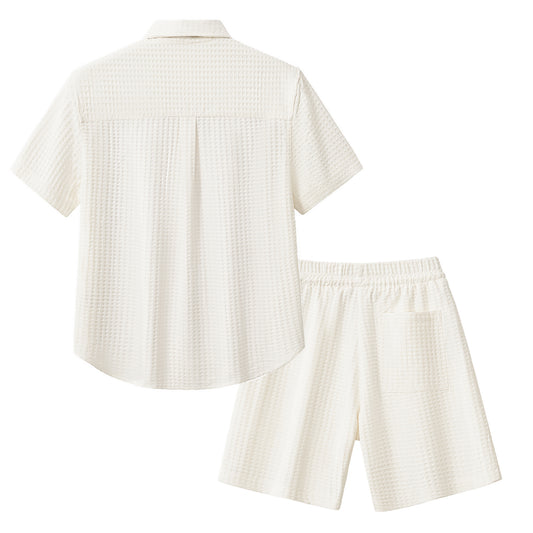 Drift Set – Waffle Textured Shirt & Short-WHITE