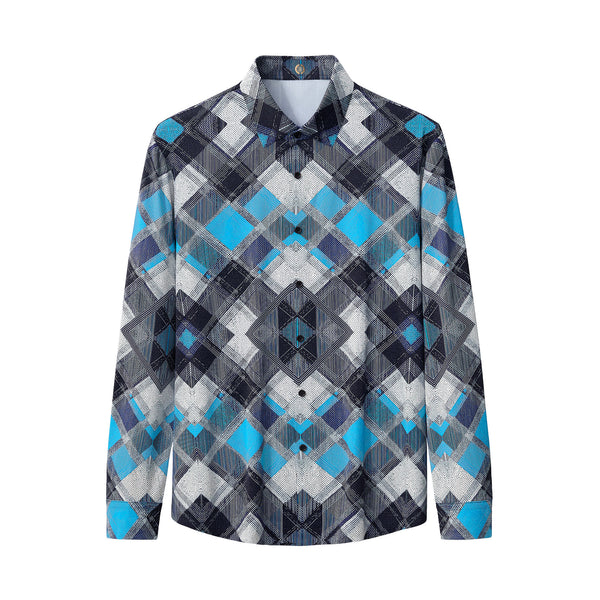 ELS102-Diamond Plaid Stretch Shirt – El Baron-BLUE
