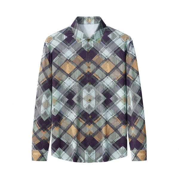 ELS102-Diamond Plaid Stretch Shirt – El Baron-KHAKI