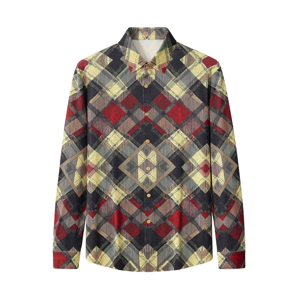 ELS102-Diamond Plaid Stretch Shirt – El Baron-RED