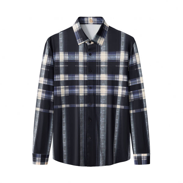 ELS104-Heritage Plaid Stretch Woven Shirt-NAVY
