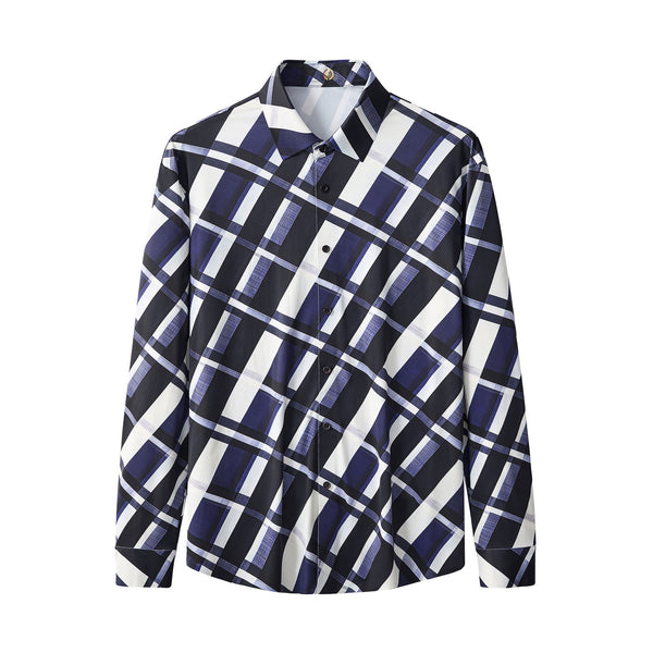 ELS110-Seamless Bold Plaid Shirt – El Baron-BLUE
