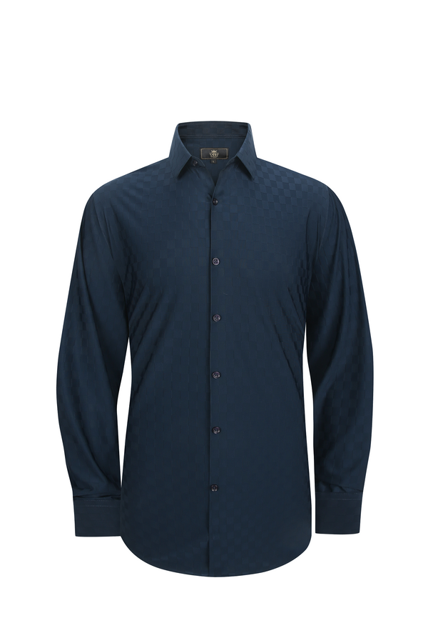 ELS923 - Gridline Stretch LS Shirt-NAVY