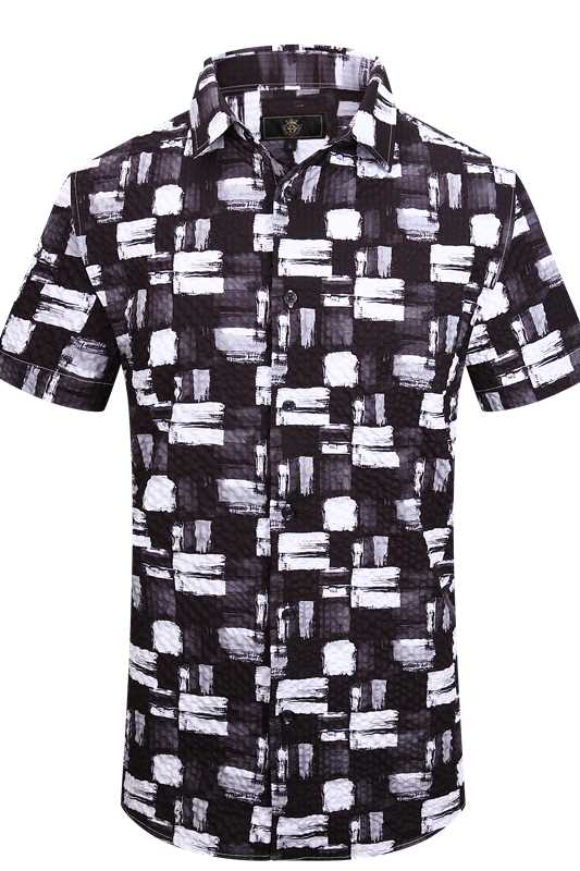 Camisa monocromática abstracta de manga corta - BLANCA/NEGRA