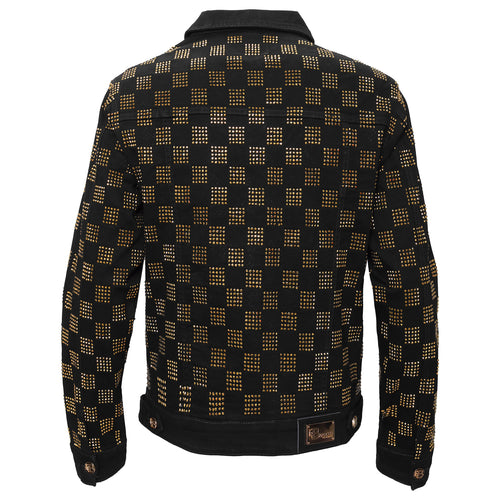 JJ555 - Dazzle Check Denim Jacket-BLACK/GOLD