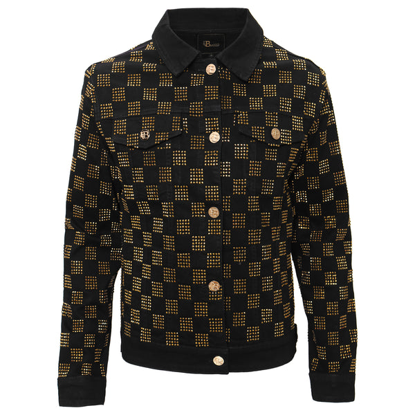 Chaqueta vaquera con cuadros deslumbrantes - NEGRO/DORADO