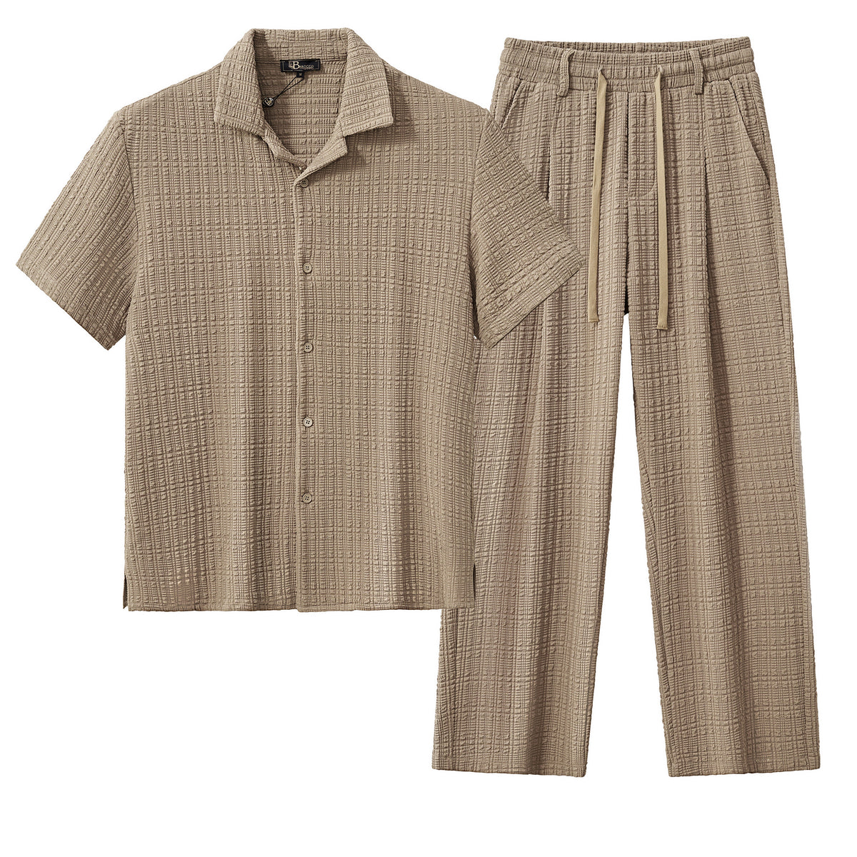 Conjunto Loft – Camisa y pantalón texturizados de manga corta - MARRÓN