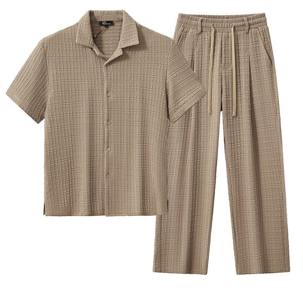 Conjunto Loft – Camisa y pantalón texturizados de manga corta - MARRÓN